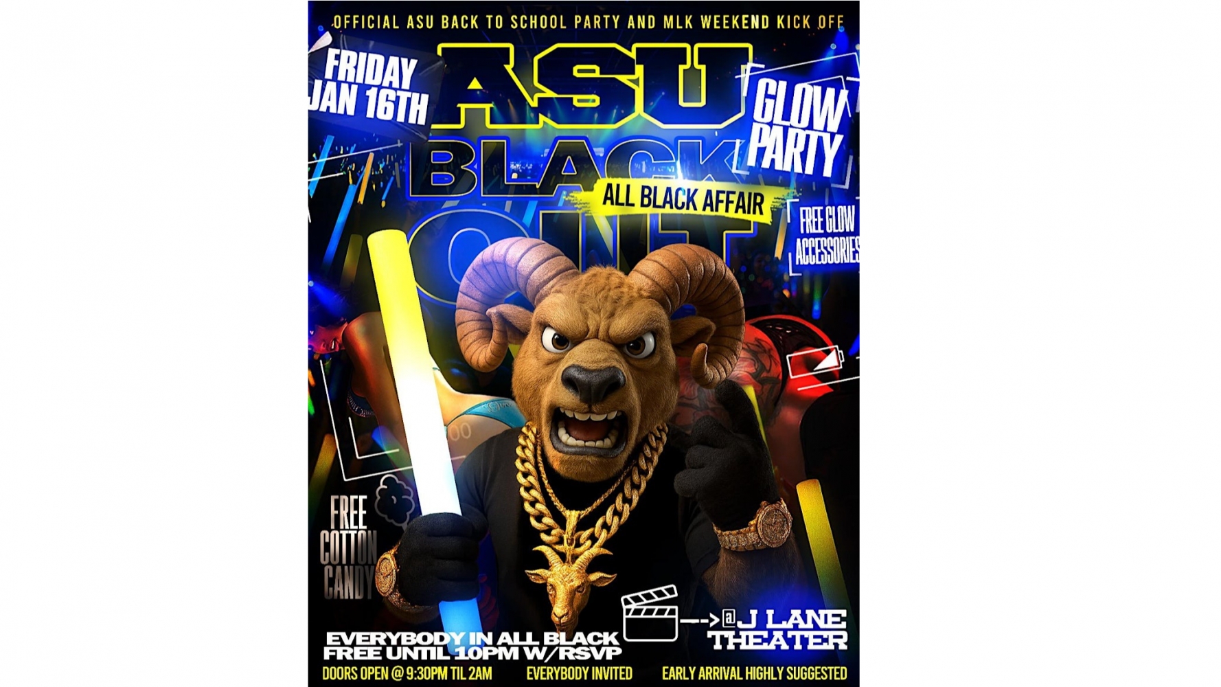ASU BLACK OUT ALL BLACK AFFAIR GLOW PARTY OFFICIAL ASU BACK TO SCHOOL