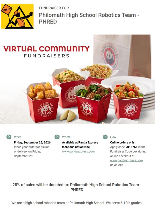 Panda Express Fundraiser for Philomath High Robotics Team