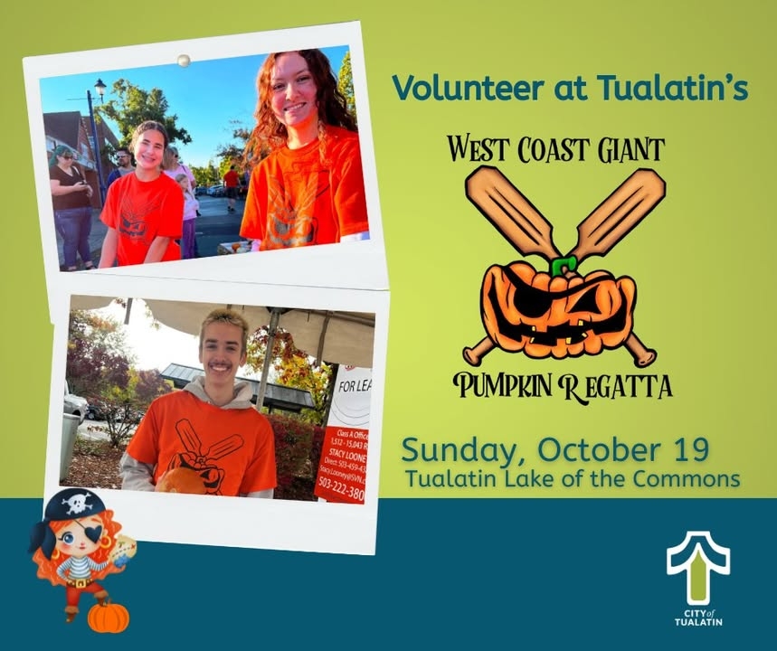 Ahoy! Volunteer registration for Tualatin's West Coast Giant Pumpkin Regatta is officially open! Grab a matey and sign up to greet visitors, help with pumpkin bowling or face painting, keep the food court tidy or be a bike valet. https://www.volgistics.com/appform/1336915922