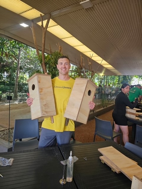 While on vacation, Lee and Jessica made time to volunteer making bird/opossum houses at wildlife habitat in Port Douglas, Austra...