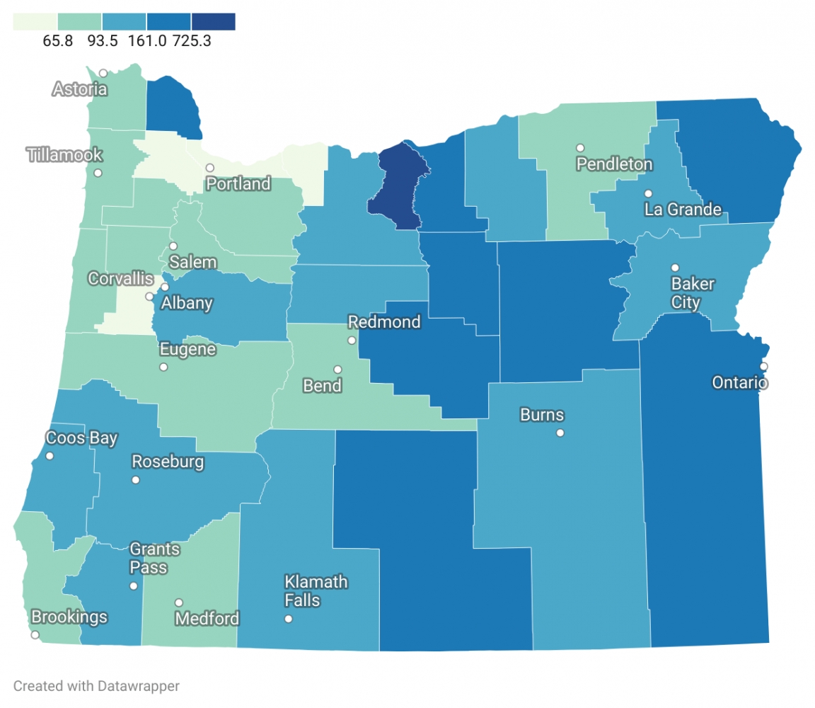 Concealed carry permits per capita in Oregon, county by county