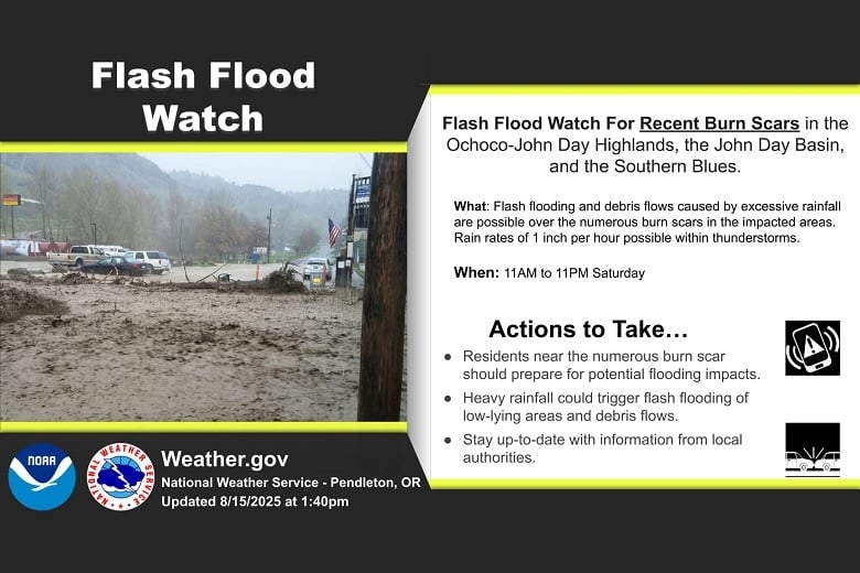 Much of Eastern Oregon under Flash Flood Watch on Saturday