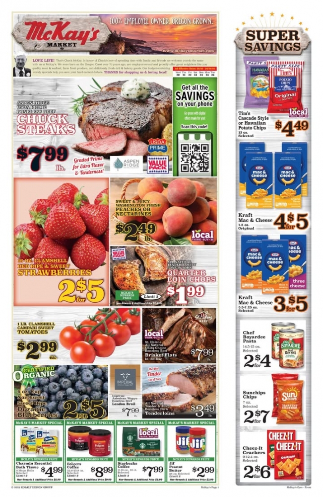 🫐 These savings are simply fruit-tastic! 🍓Strawberries are 2 for $5! Also, local Washington Peaches or Nectarines are only $2.49/lb.!🍑
See More Deals at https://www.mckaysmarket.com/find-your-store/Photos from McKay's Markets's post