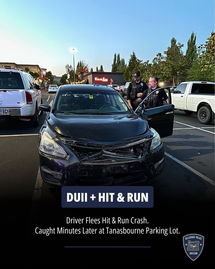 Hit & Run Suspect Caught Quickly.
Case #25-16395
On Sunday night around 8 p.m., multiple callers reported a hit-and-run at the intersection of Evergreen and Stucki. Officers responded quickly and arrived to find a license plate left behind by the fleeing vehicle, and helpful dash cam footage from the other driver. Within minutes, officers found the suspect vehicle parked at the Streets of Tanasbourne and located the driver nearby.
Ali Somow, a 29-year-old Hillsboro resident, was arrested for DUII, Criminal Driving While Suspended, and Hit & Run.
No one was injured in the crash, and thanks to the fast action of witnesses and strong teamwork between officers and the community, the case was brought to a swift resolution.
#DriveSober #HillsboroSafety #CommunityPartnershipPhotos from Hillsboro Police Department's post