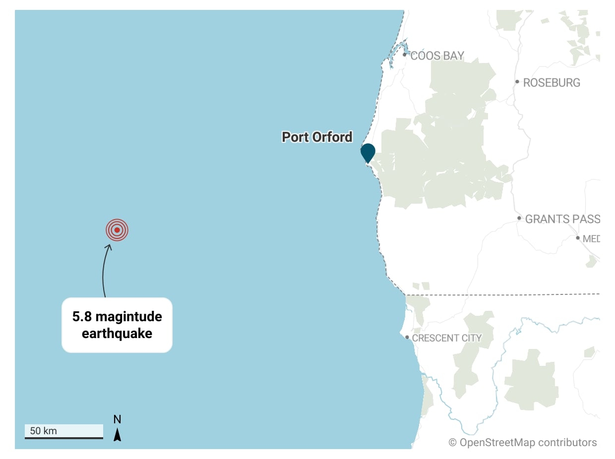 5.8 quake detected 102 miles off Oregon Coast; no tsunami threat expected