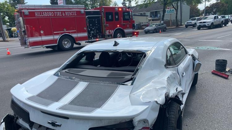 Hillsboro multi-car crash leaves 3 hospitalized, library damaged