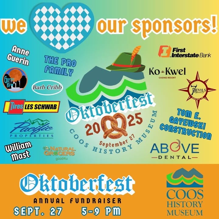 Final Shoutout to our amazing sponsors, we couldn't do this without you! Thank you to all of our incredible sponsors for helping us preserve local history! #CoosHistoryMuseum #OktoberfestSponsor #Oktoberfest2025 #AnnualFundraiserPhotos from Coos History Museum & Maritime Collections's post