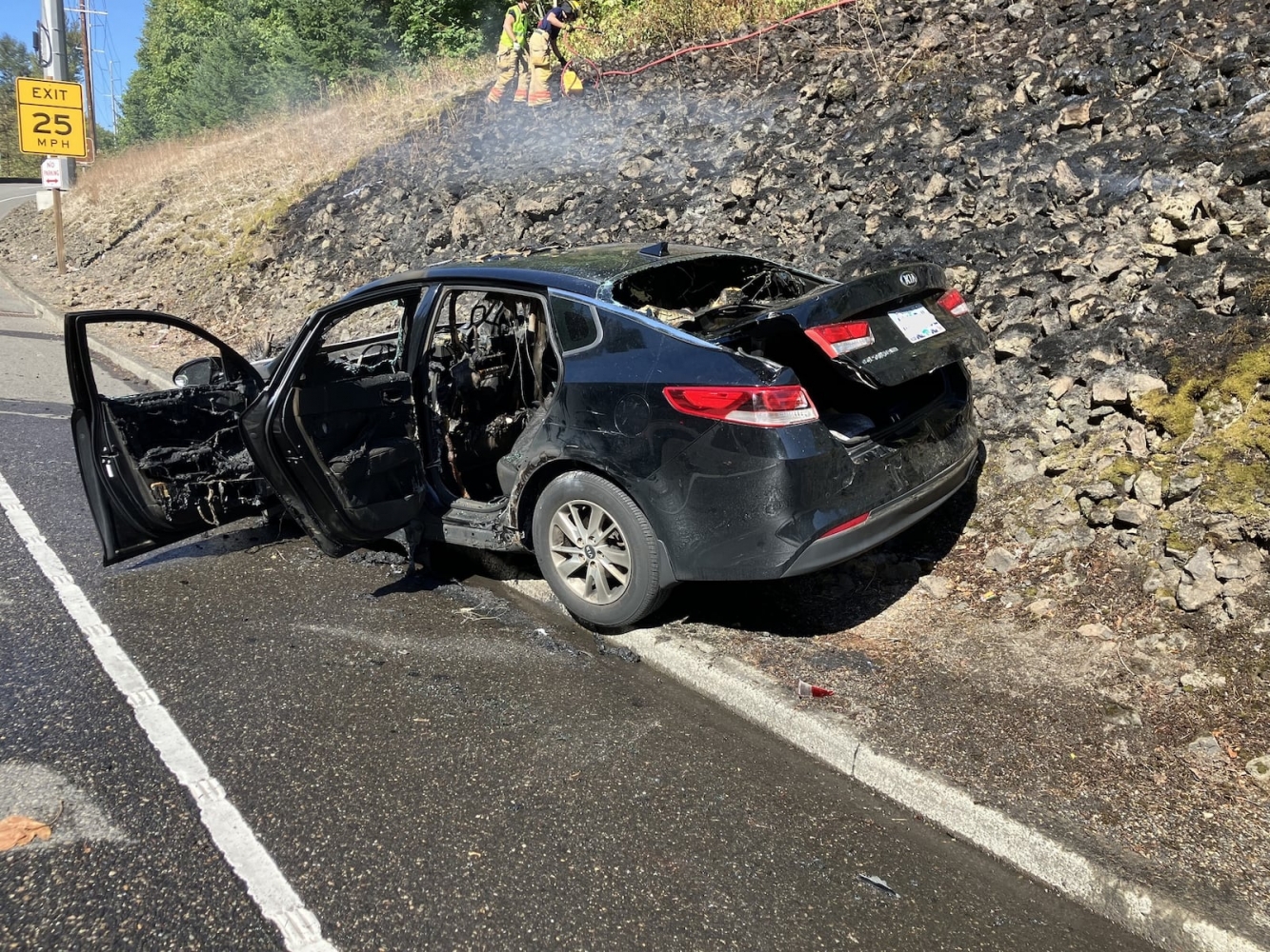Motorists jump out of moving car on highway after engine fire shut down brakes