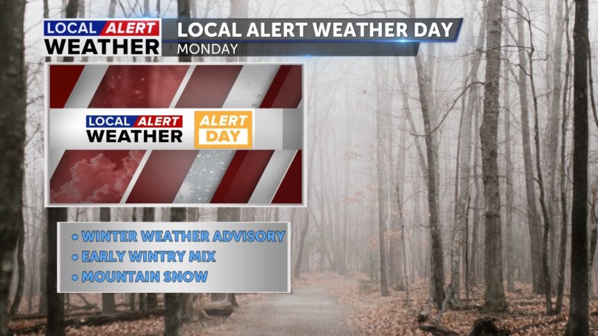 Local Alert Day Monday; cold and cloudy with mountain snow and an early morning wintry mix