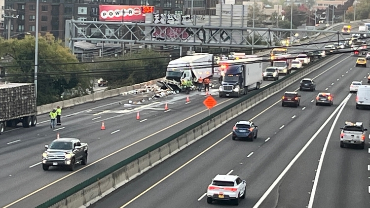 Miles-long traffic backup on I-5 northbound near I-405 split after semitruck crash