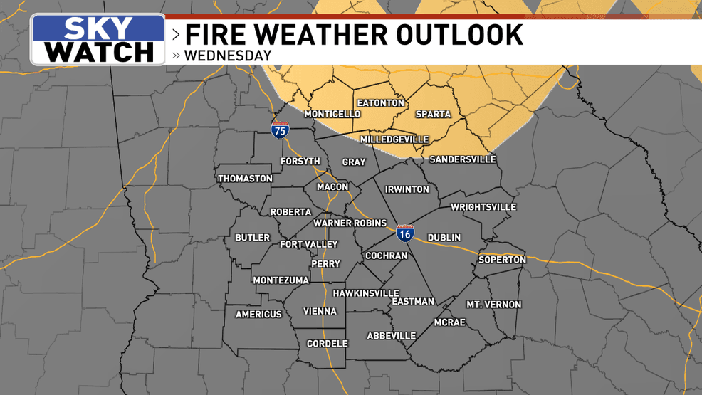 Elevated Fire Weather Risk Wednesday for portions of Middle Georgia